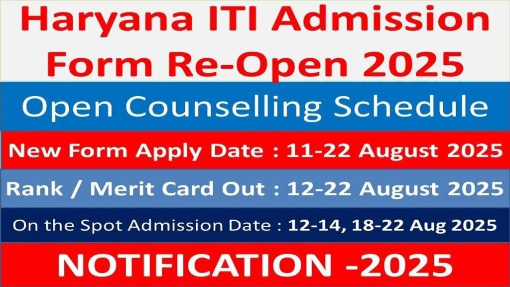 Haryana ITI Admission Form Re-Open 2025 (Open Counselling & New Form 11–22 Aug) - sarkarinetwork.pro