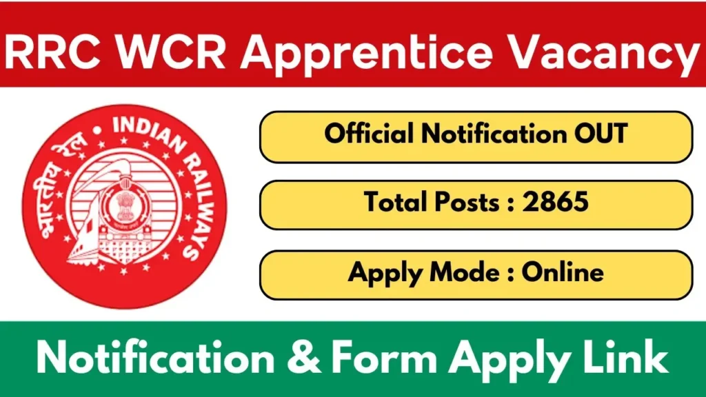Railway WCR Apprentice Recruitment 2025 रेलवे डब्ल्यूसीआर अपरेंटिस भर्ती 2025 (2865 पद) - sarkarinetwork.pro