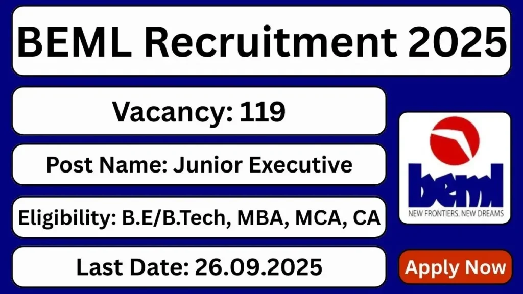 BEML Junior Executives Recruitment 2025 BEML जूनियर एक्जीक्यूटिव भर्ती 2025 - sarkarinetwork.pro